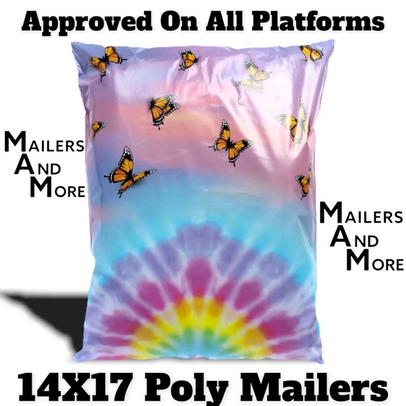 25 Poly Mailers 14X17 Rainbow Tye Dye Butterflies, Shipping Envelopes PRICE FIRM - Picture 2 of 5